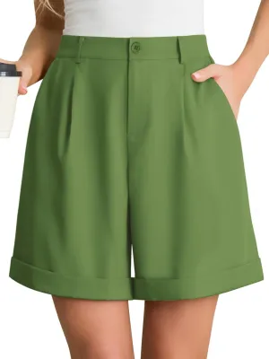 Feiersi Women Summer Dressy Elastic Waist Wide Leg Suit Tailored Shorts Trendy Work Shorts