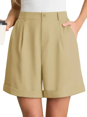 Feiersi Women Summer Dressy Elastic Waist Wide Leg Suit Tailored Shorts Trendy Work Shorts