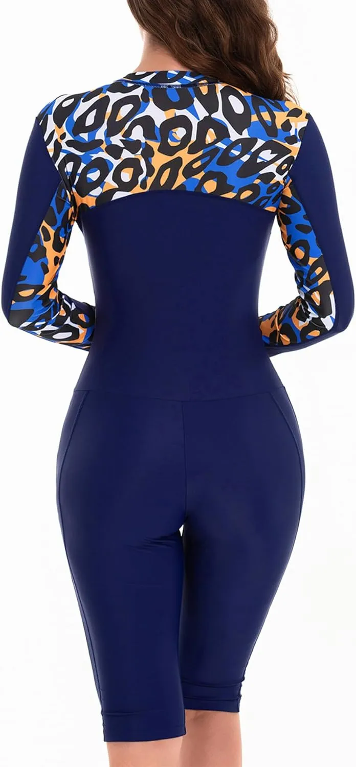 FEOYA Women One Piece Swimsuit Boyleg Rashguard Tummy Control Front Zip Up Bathing Suit with Boyshorts