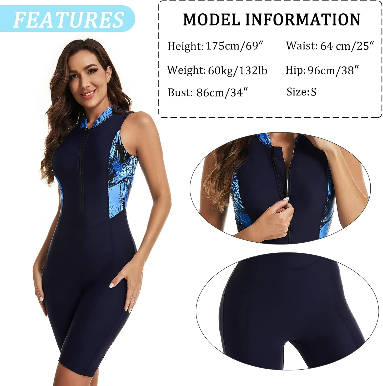 FEOYA Women One Piece Swimsuit Boyleg Rashguard Tummy Control Front Zip Up Bathing Suit with Boyshorts