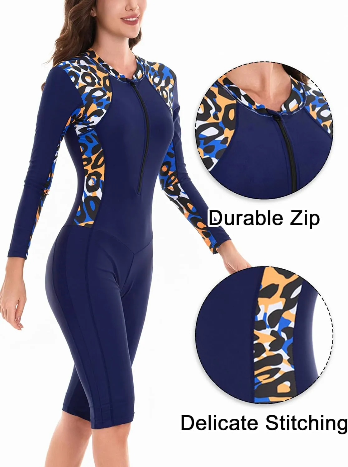 FEOYA Women One Piece Swimsuit Boyleg Rashguard Tummy Control Front Zip Up Bathing Suit with Boyshorts