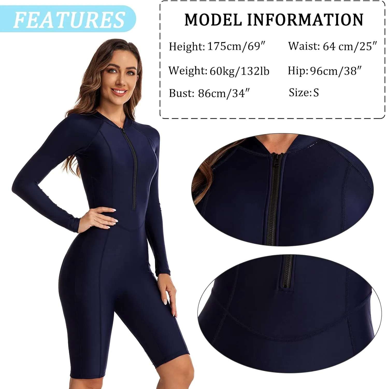 FEOYA Women One Piece Swimsuit Boyleg Rashguard Tummy Control Front Zip Up Bathing Suit with Boyshorts