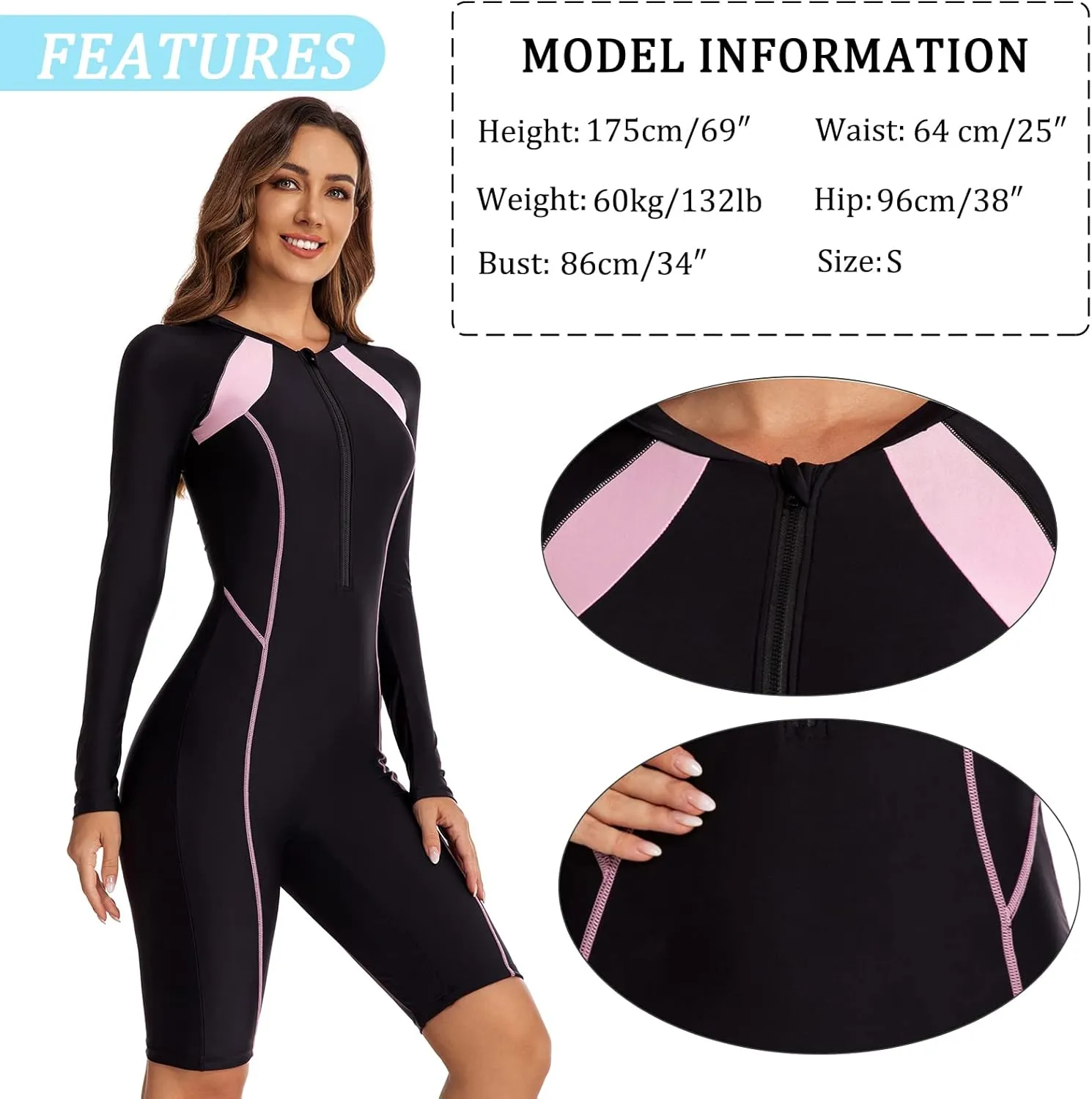 FEOYA Women One Piece Swimsuit Boyleg Rashguard Tummy Control Front Zip Up Bathing Suit with Boyshorts