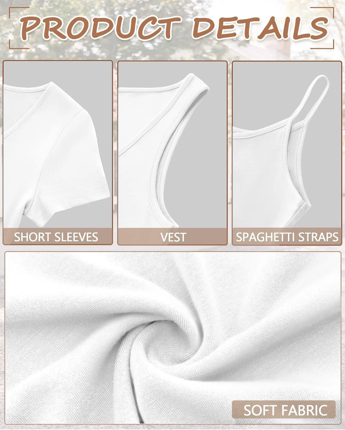 Ficerd 3 Pack Women's Cotton Tops Scoop Neck Short Sleeve T Shirt Summer Slim Fit Tank Top Basic Tight Camisole Tank