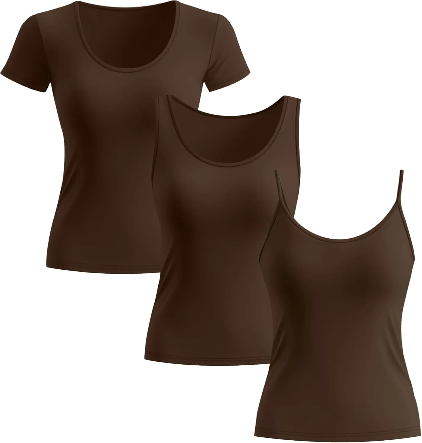 Ficerd 3 Pack Women's Cotton Tops Scoop Neck Short Sleeve T Shirt Summer Slim Fit Tank Top Basic Tight Camisole Tank