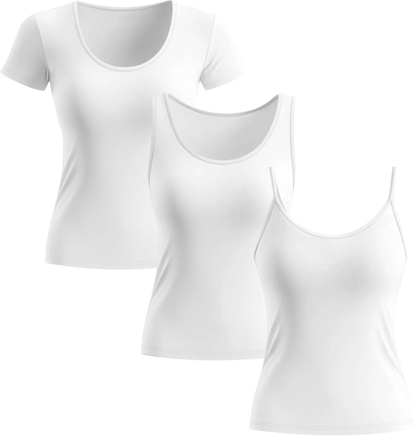 Ficerd 3 Pack Women's Cotton Tops Scoop Neck Short Sleeve T Shirt Summer Slim Fit Tank Top Basic Tight Camisole Tank
