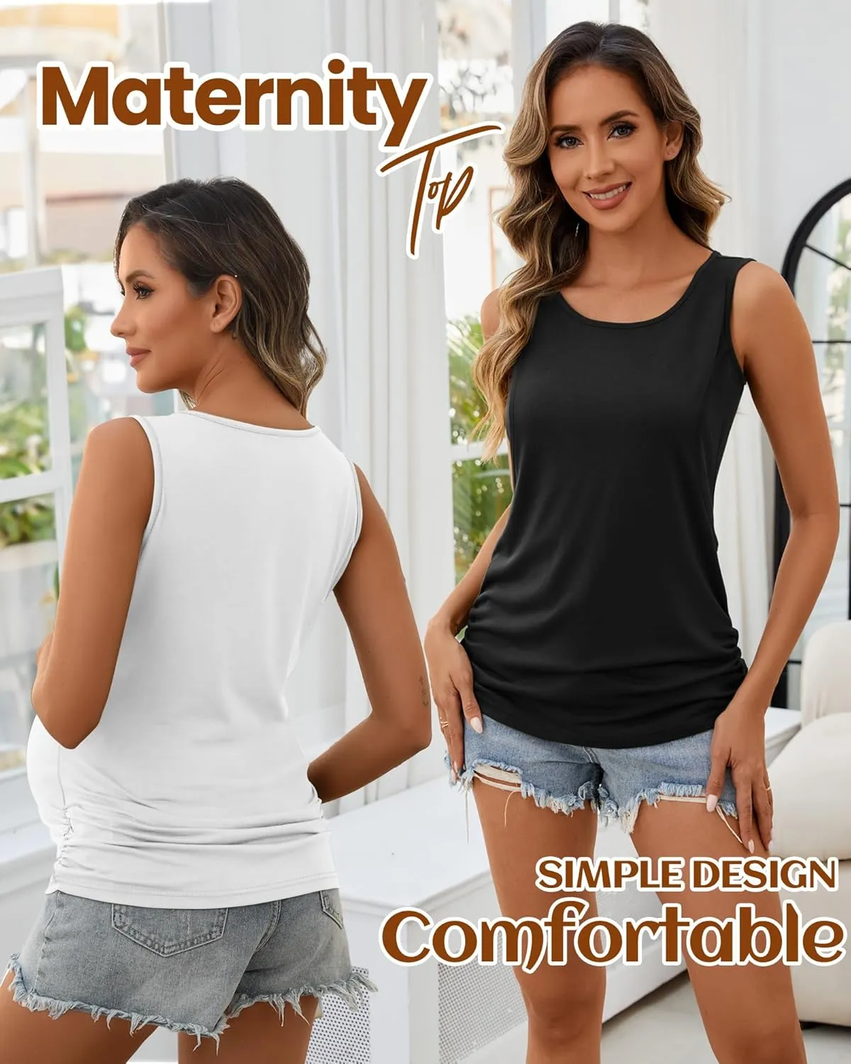 Ficerd 4 Pack Women's Cotton Nursing Tank Tops Sleeveless Breastfeeding Maternity Shirts Double Layer Pregnancy Clothes