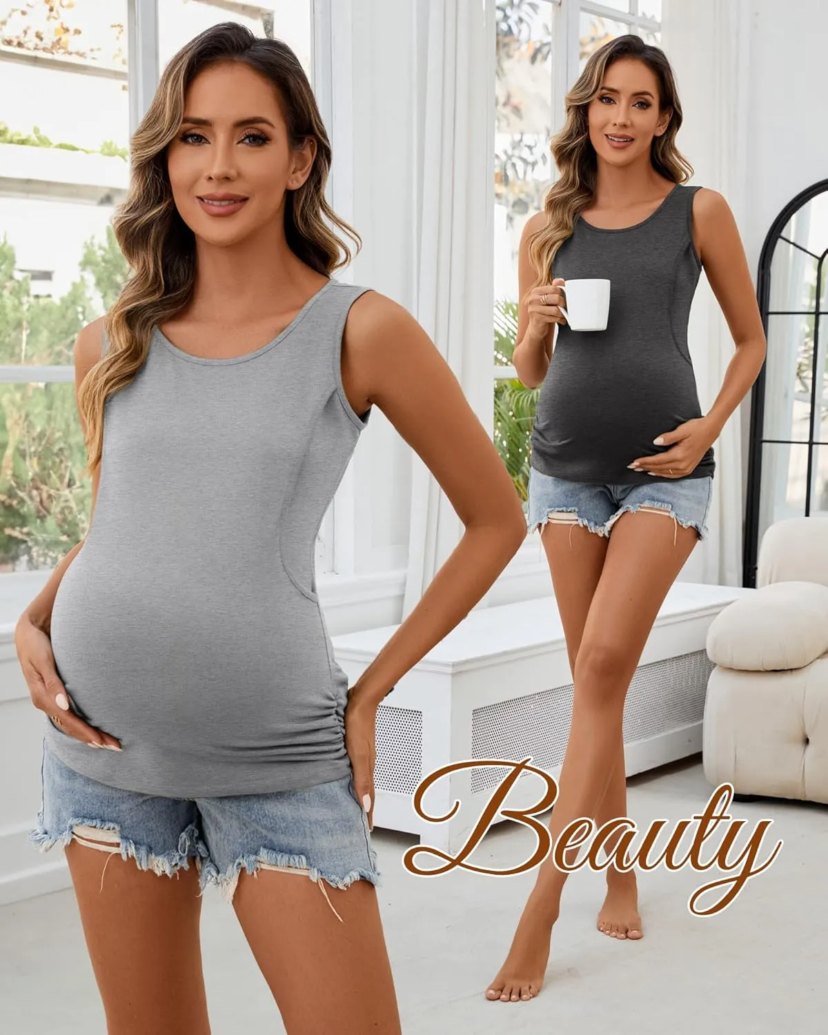 Ficerd 4 Pack Women's Cotton Nursing Tank Tops Sleeveless Breastfeeding Maternity Shirts Double Layer Pregnancy Clothes