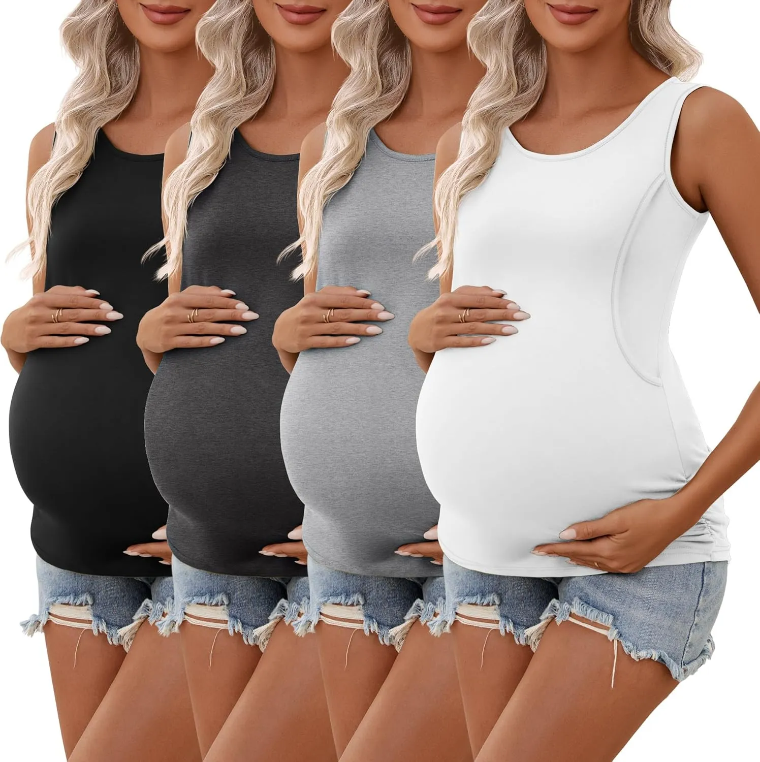 Ficerd 4 Pack Women's Cotton Nursing Tank Tops Sleeveless Breastfeeding Maternity Shirts Double Layer Pregnancy Clothes