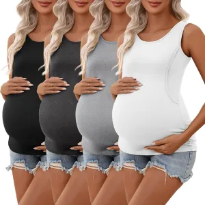 Ficerd 4 Pack Women's Cotton Nursing Tank Tops Sleeveless Breastfeeding Maternity Shirts Double Layer Pregnancy Clothes