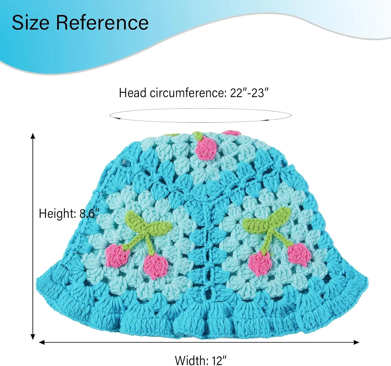 Fiewmay Crochet Bucket Hat for Women Handmade Floral Hat Portable Knitted Elastic Cute Beach Hat for Vacation Traveling