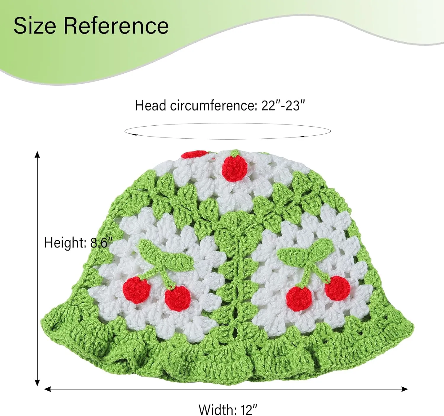 Fiewmay Crochet Bucket Hat for Women Handmade Floral Hat Portable Knitted Elastic Cute Beach Hat for Vacation Traveling