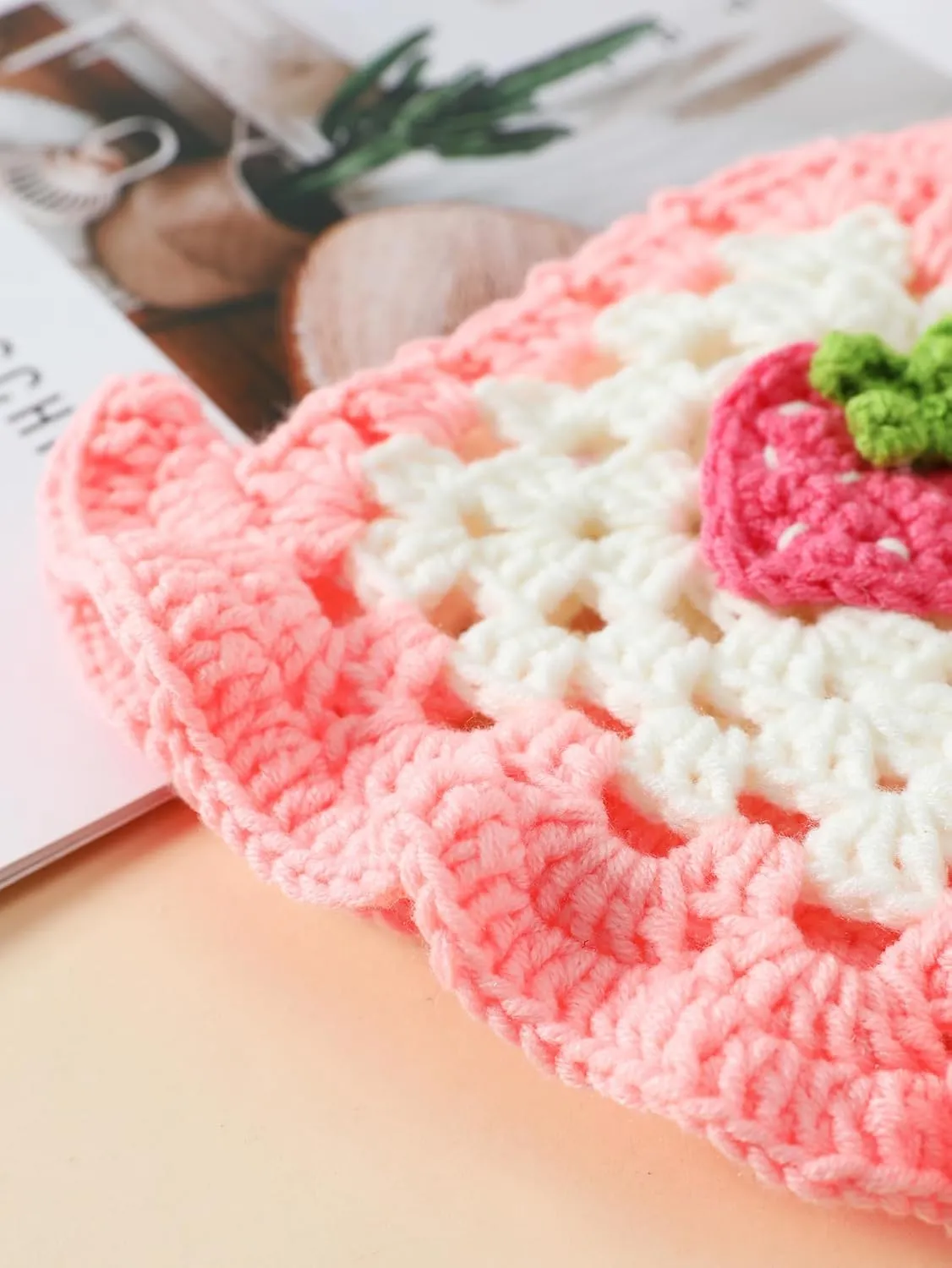 Fiewmay Crochet Bucket Hat for Women Handmade Floral Hat Portable Knitted Elastic Cute Beach Hat for Vacation Traveling