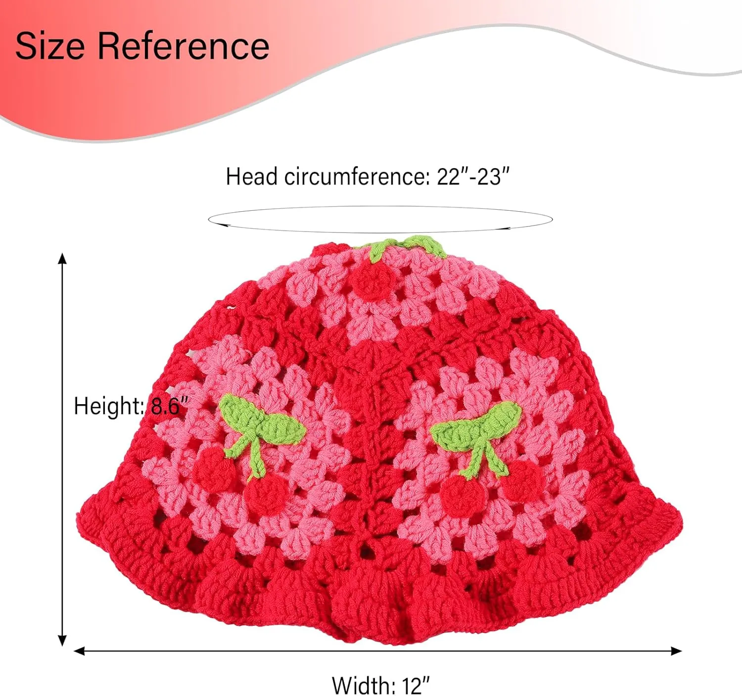 Fiewmay Crochet Bucket Hat for Women Handmade Floral Hat Portable Knitted Elastic Cute Beach Hat for Vacation Traveling
