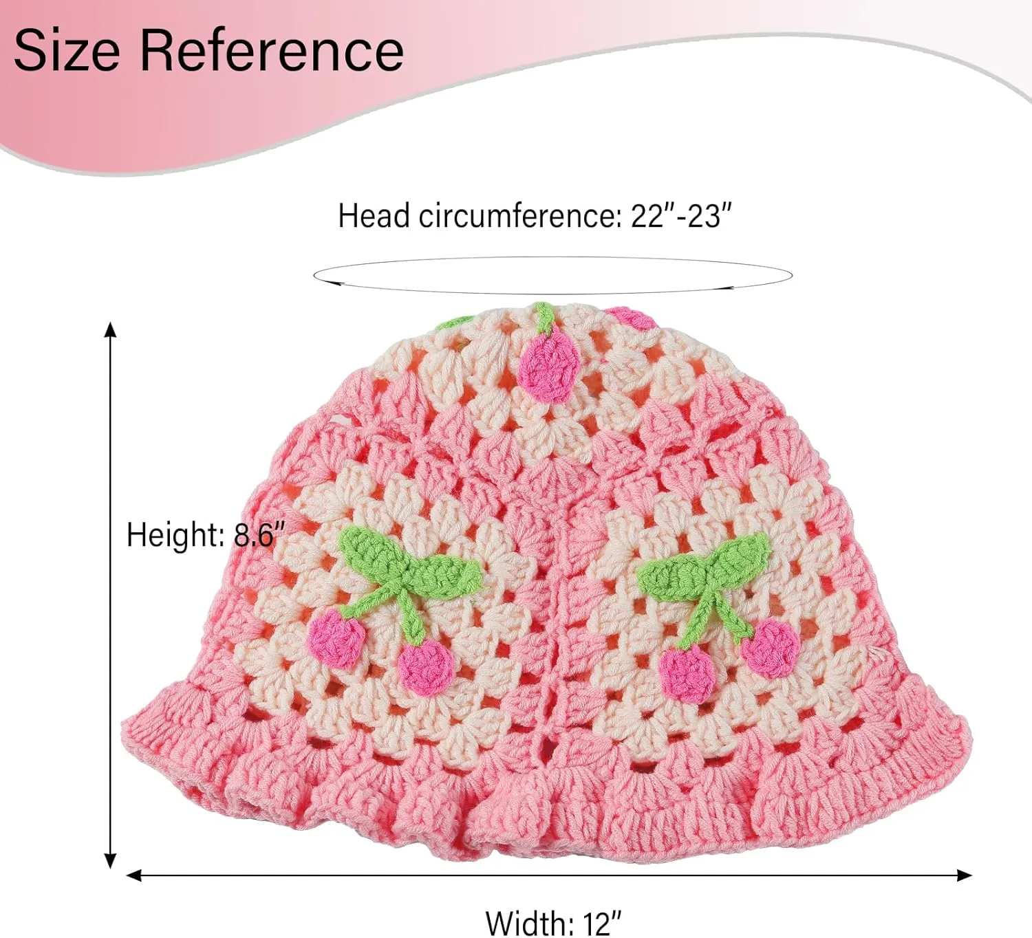 Fiewmay Crochet Bucket Hat for Women Handmade Floral Hat Portable Knitted Elastic Cute Beach Hat for Vacation Traveling