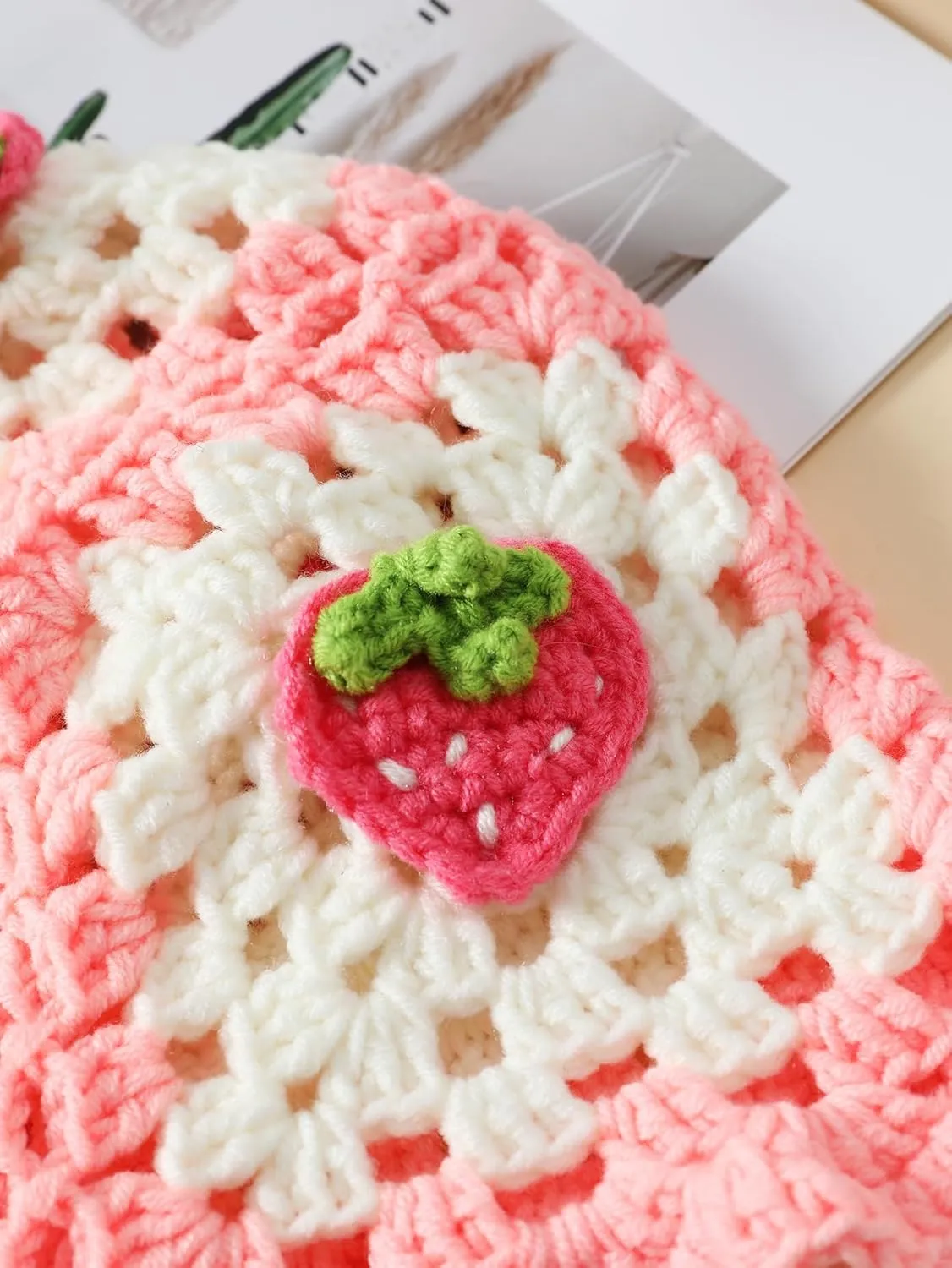 Fiewmay Crochet Bucket Hat for Women Handmade Floral Hat Portable Knitted Elastic Cute Beach Hat for Vacation Traveling
