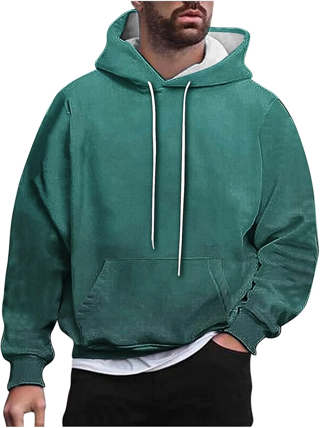 Finelylove Hoodies for Men Loose Fit Gradient Hoodies Pullover Long Sleeve Hooded Collar Drawstring Casual Sweatshirt