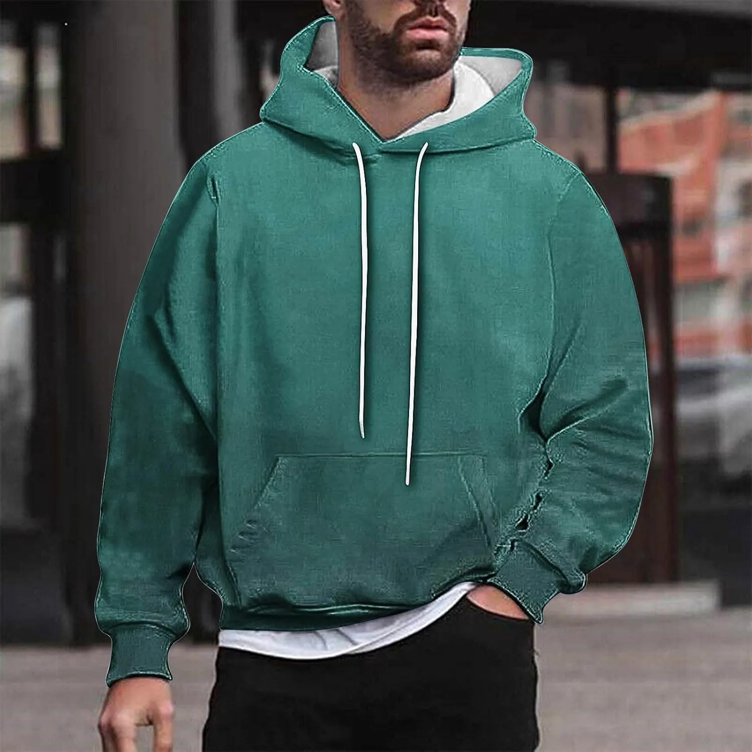 Finelylove Hoodies for Men Loose Fit Gradient Hoodies Pullover Long Sleeve Hooded Collar Drawstring Casual Sweatshirt