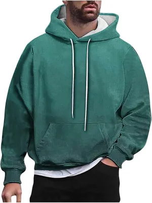 Finelylove Hoodies for Men Loose Fit Gradient Hoodies Pullover Long Sleeve Hooded Collar Drawstring Casual Sweatshirt