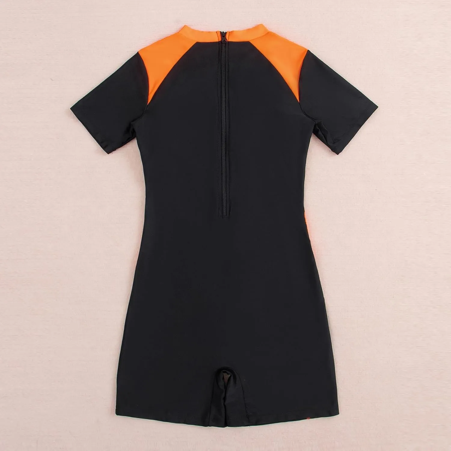 Firzero Womens Boyleg One Piece Rashguard Swimsuit High Neck Front Zip Surf Wetsuit Short Sleeve Colorblock Wetsuit