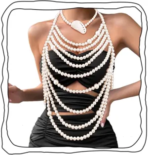 Florry Pearl Body Chain Layered Pearl Bra Fashion Shoulder Necklaces Bra Beach Rave Nightclub Body Chains for Women