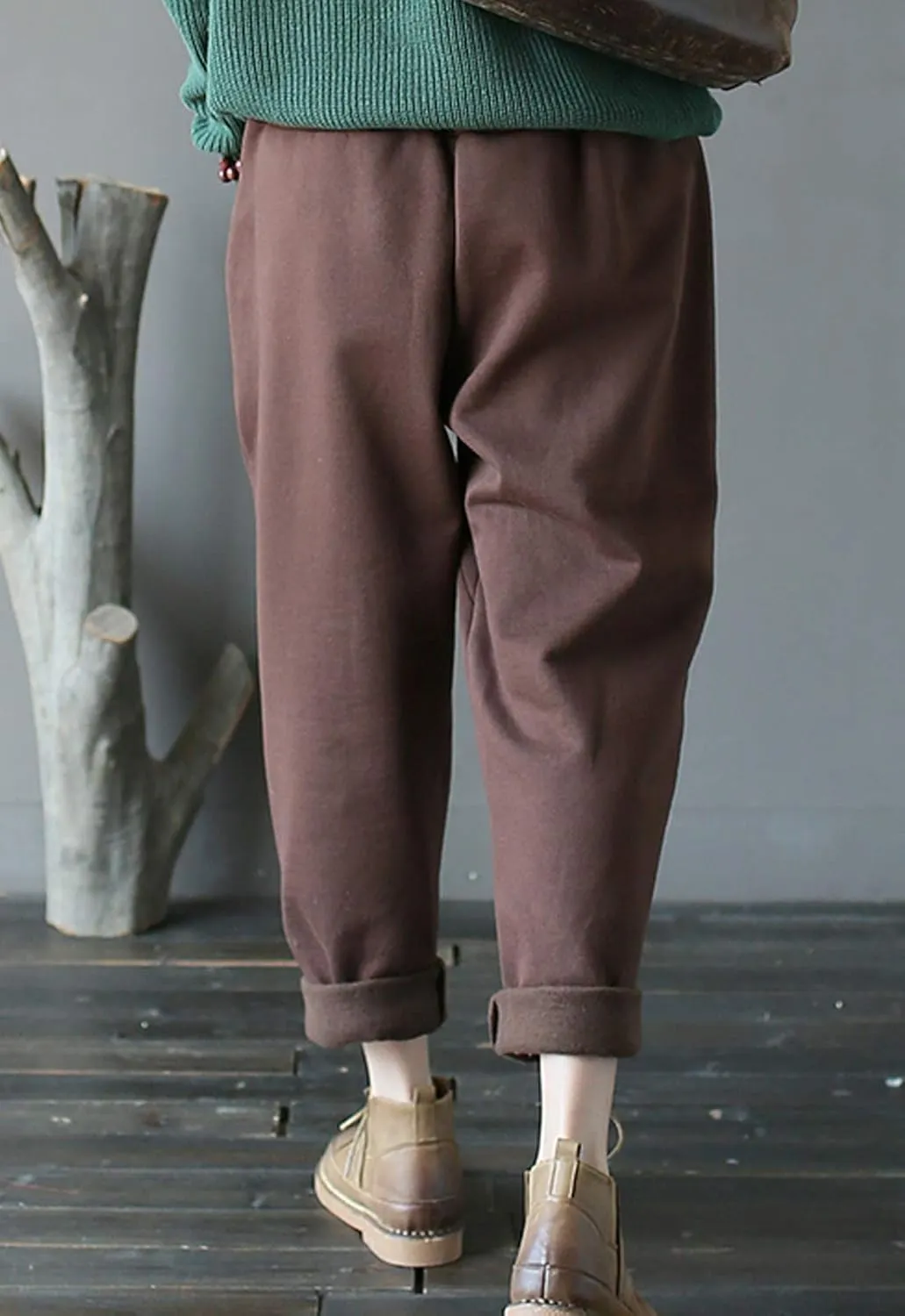 Flygo Womens Retro Casual High Waisted Wide Leg Harem Pants Trousers with Pockets