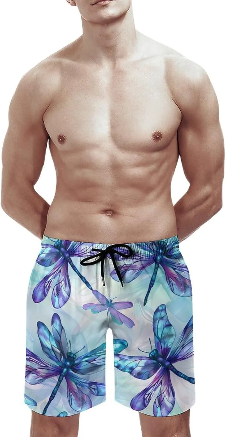 Flying Dragonflies Men's Swim Trunks Quick Dry Board Shorts Breathable Summer Beach Shorts Bathing Suits
