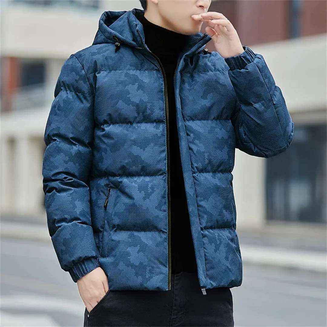 Fnfmrfmr Men Hooded Puffer Jacket Long Sleeve Cotton Padded Zipper Thicked Warm Casual Jackets Coat