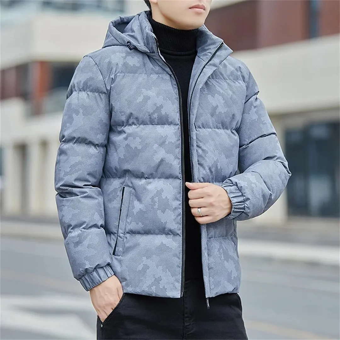 Fnfmrfmr Men Hooded Puffer Jacket Long Sleeve Cotton Padded Zipper Thicked Warm Casual Jackets Coat