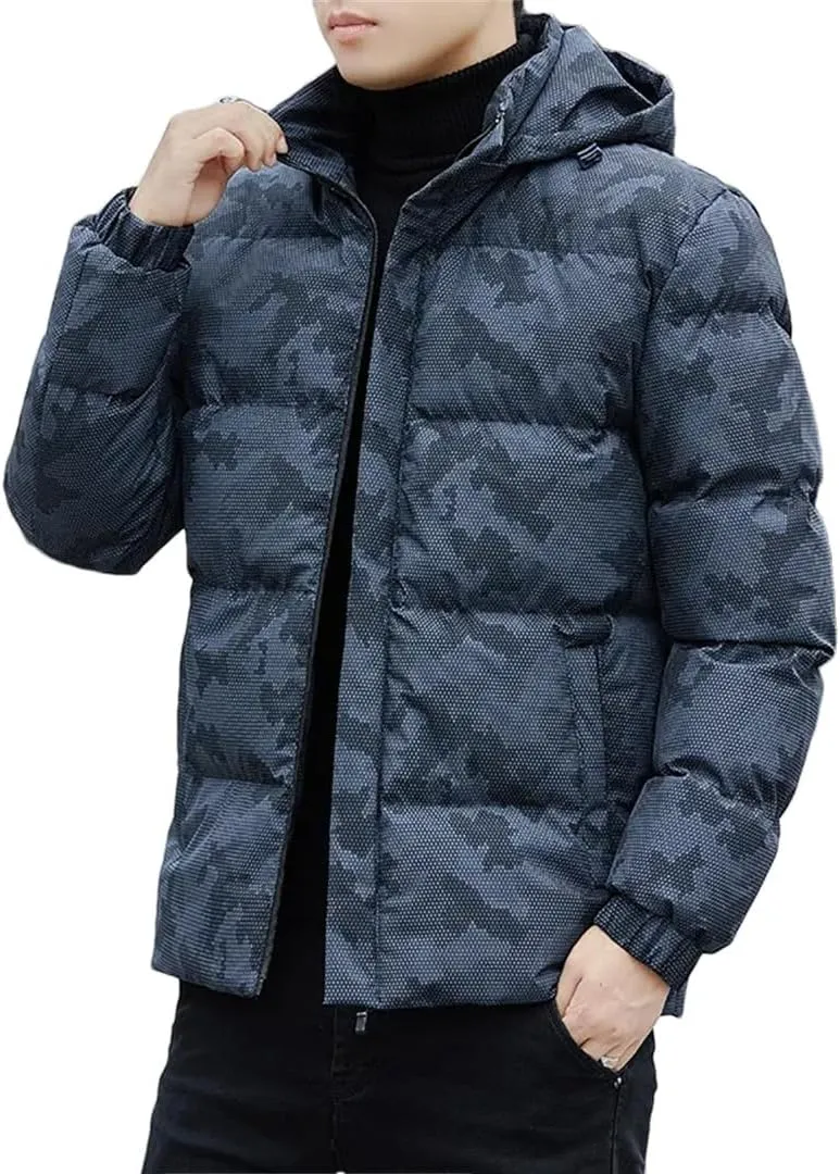Fnfmrfmr Men Hooded Puffer Jacket Long Sleeve Cotton Padded Zipper Thicked Warm Casual Jackets Coat