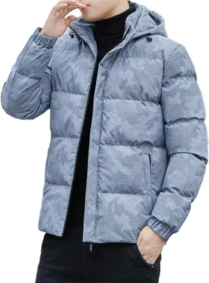 Fnfmrfmr Men Hooded Puffer Jacket Long Sleeve Cotton Padded Zipper Thicked Warm Casual Jackets Coat