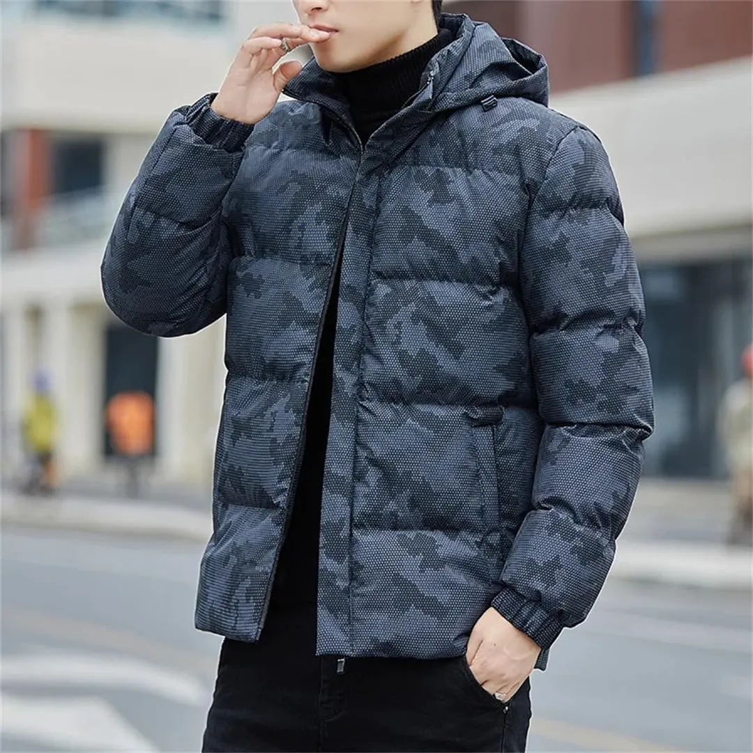 Fnfmrfmr Men Hooded Puffer Jacket Long Sleeve Cotton Padded Zipper Thicked Warm Casual Jackets Coat