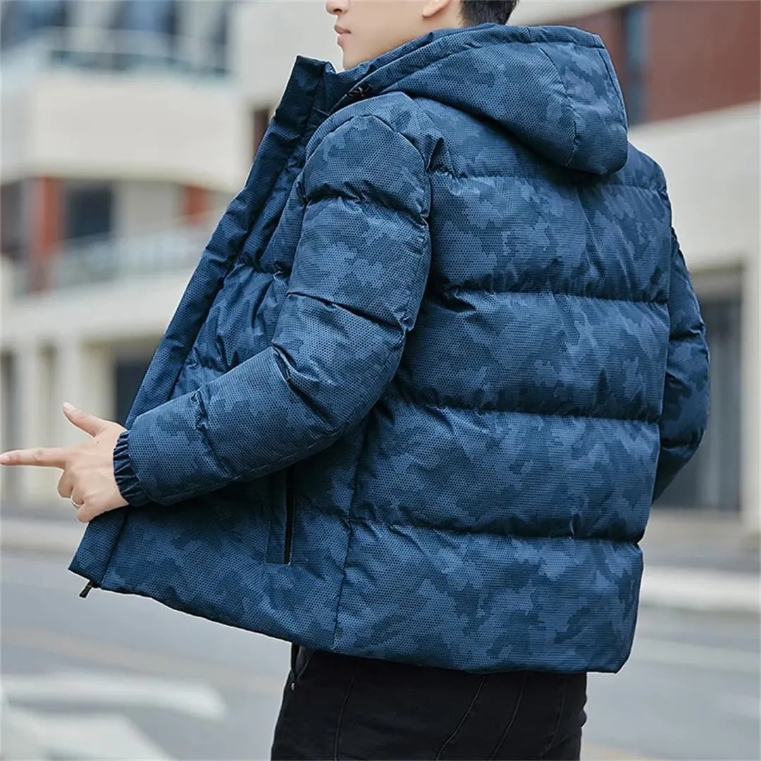 Fnfmrfmr Men Hooded Puffer Jacket Long Sleeve Cotton Padded Zipper Thicked Warm Casual Jackets Coat