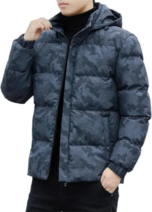 Fnfmrfmr Men Hooded Puffer Jacket Long Sleeve Cotton Padded Zipper Thicked Warm Casual Jackets Coat