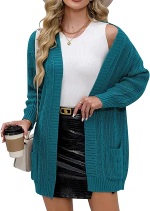 For G and PL Women's V-Neck Long Sleeve Cardigan Cable Knit Open Front with Pockets Sweater Outerwear
