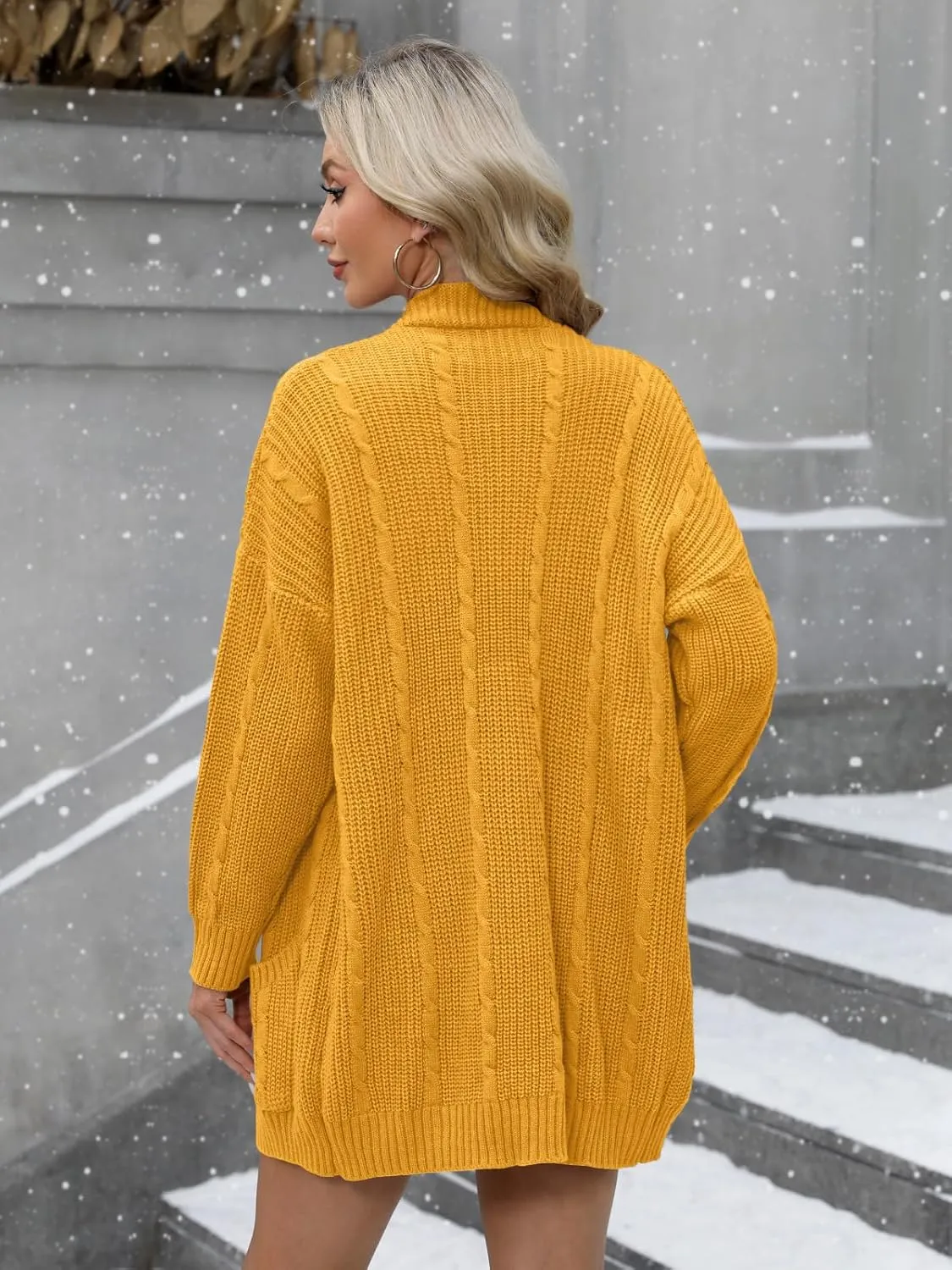 For G and PL Women's V-Neck Long Sleeve Cardigan Cable Knit Open Front with Pockets Sweater Outerwear