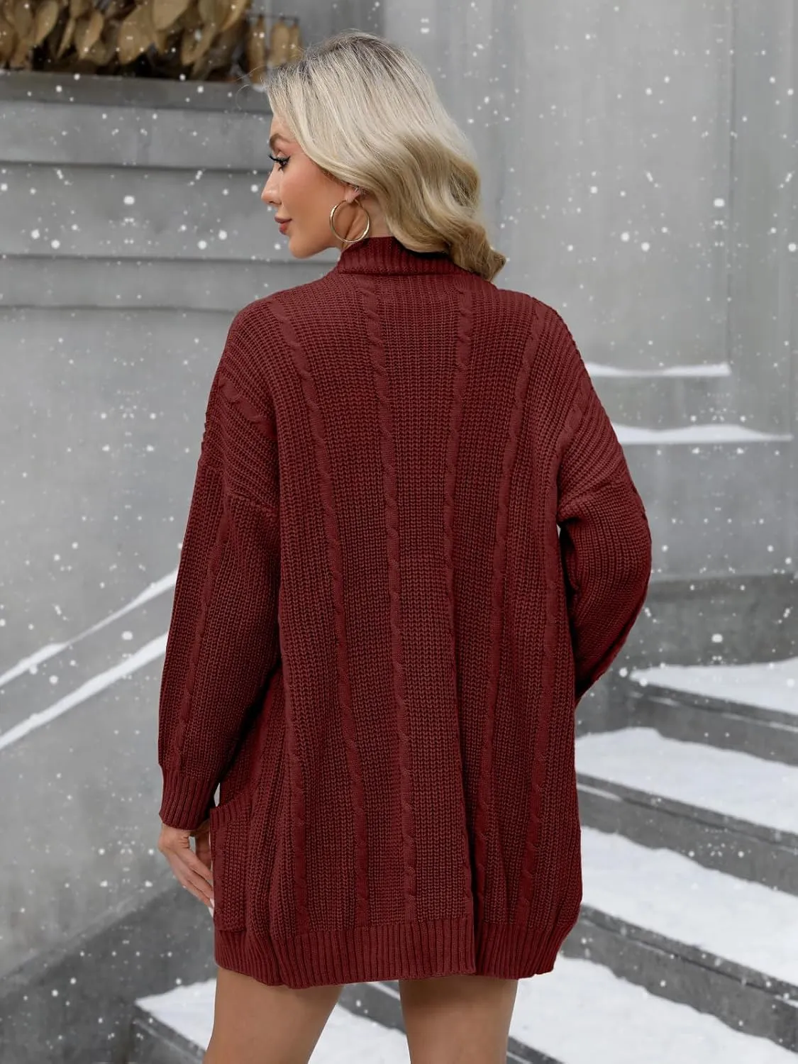 For G and PL Women's V-Neck Long Sleeve Cardigan Cable Knit Open Front with Pockets Sweater Outerwear