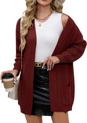 For G and PL Women's V-Neck Long Sleeve Cardigan Cable Knit Open Front with Pockets Sweater Outerwear