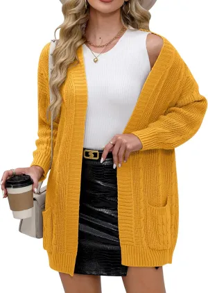 For G and PL Women's V-Neck Long Sleeve Cardigan Cable Knit Open Front with Pockets Sweater Outerwear