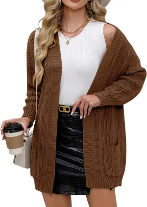 For G and PL Women's V-Neck Long Sleeve Cardigan Cable Knit Open Front with Pockets Sweater Outerwear