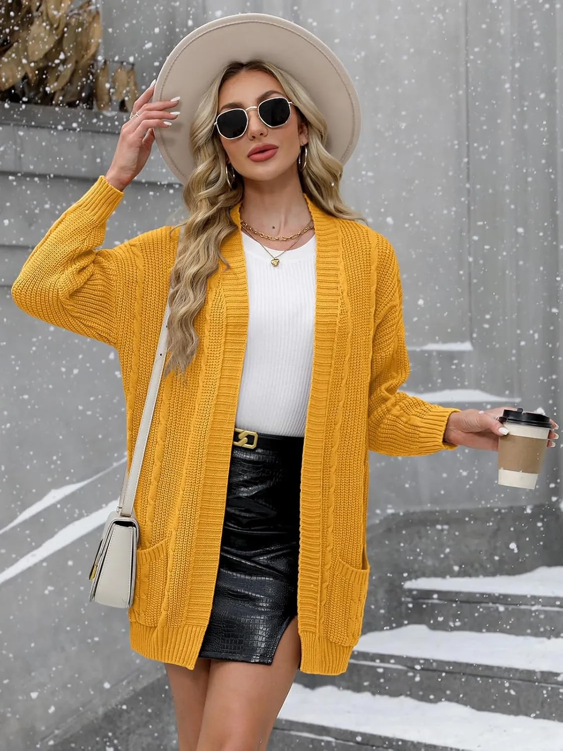 For G and PL Women's V-Neck Long Sleeve Cardigan Cable Knit Open Front with Pockets Sweater Outerwear