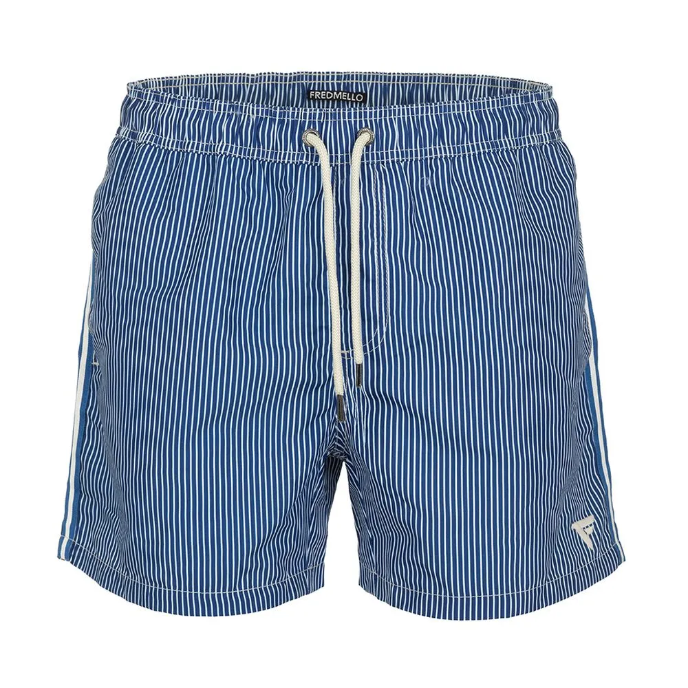 Fred Mello Blue Striped Swimsuit with Embroidered Logo