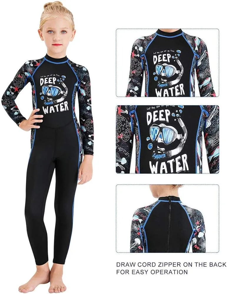 Full Body Kids Swimsuit One Piece Rash Guard Long Sleeve Wetsuit Skin for Girls Boys