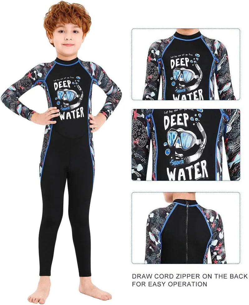 Full Body Kids Swimsuit One Piece Rash Guard Long Sleeve Wetsuit Skin for Girls Boys