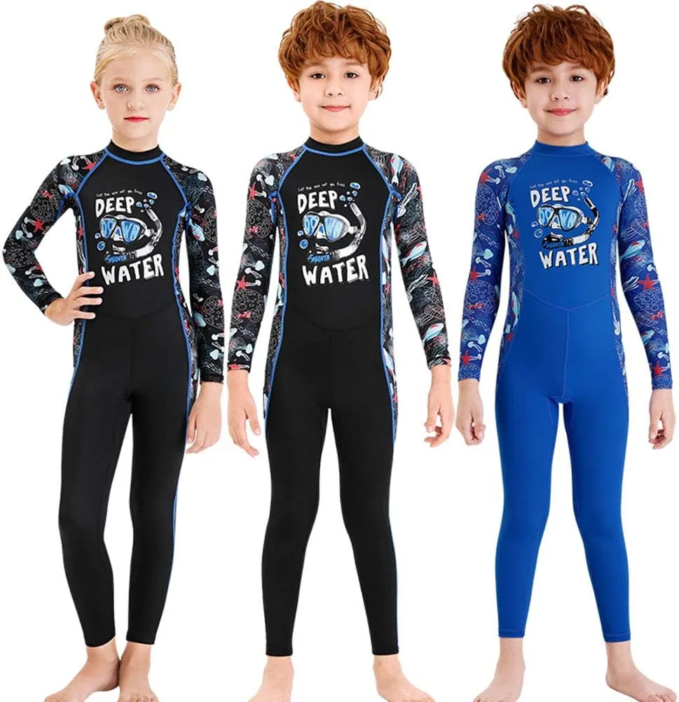 Full Body Kids Swimsuit One Piece Rash Guard Long Sleeve Wetsuit Skin for Girls Boys
