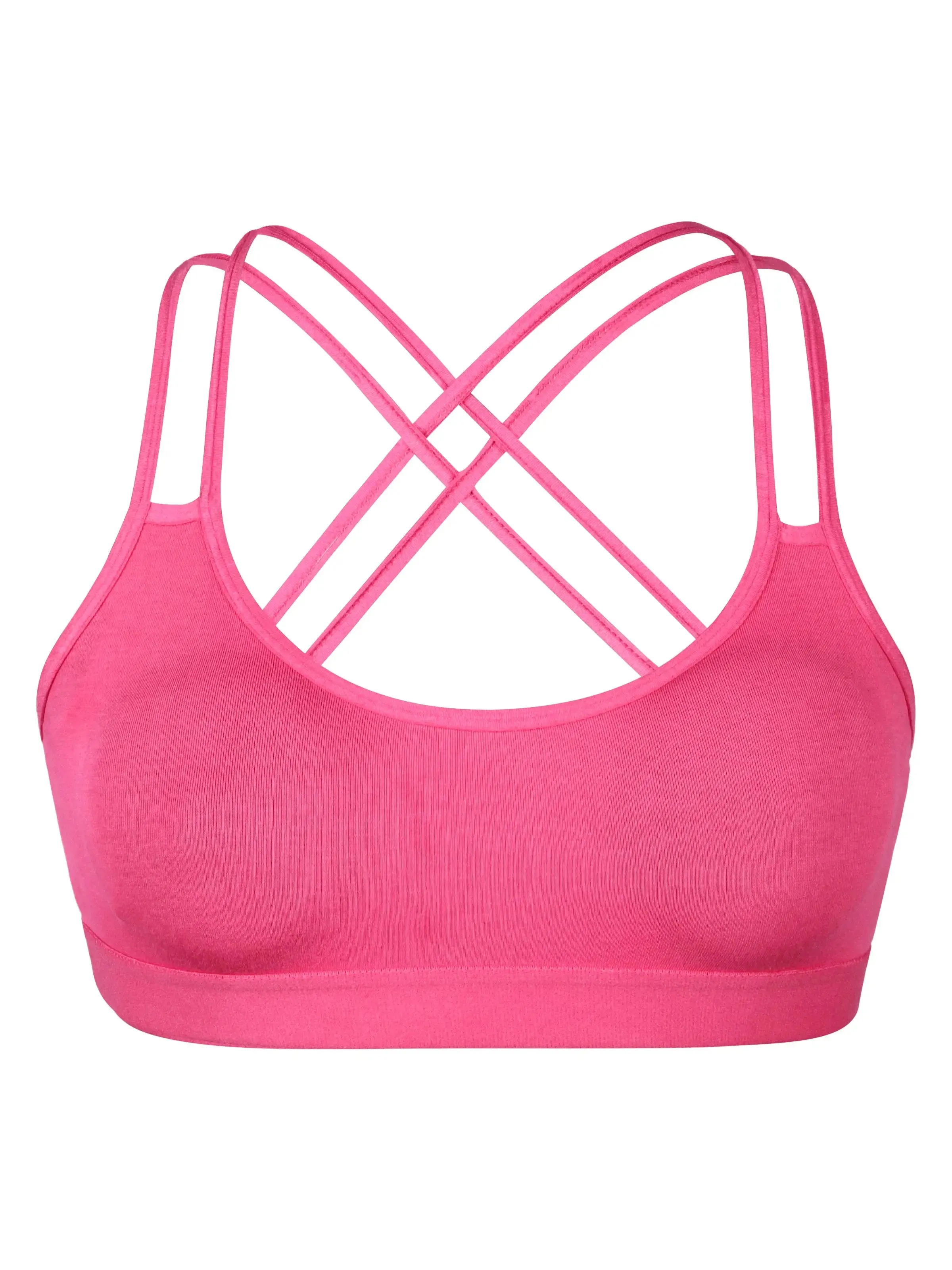 Full Coverage Criss Cross Back Sports Bra with Removable Pads, Elasticated Underband, and Supportive Cotton in Coral & Maroon