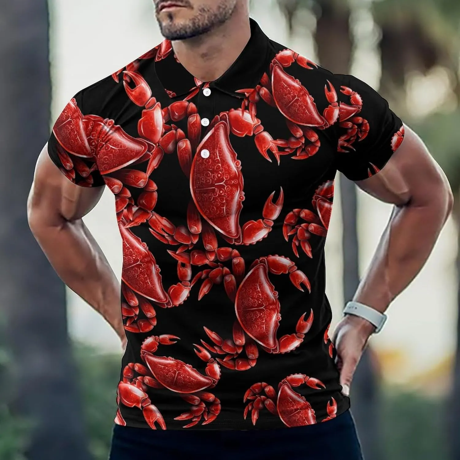 Funny Crab Men's Polo Shirt Casual Golf Polo Shirt Short Sleeve Sports T-Shirt