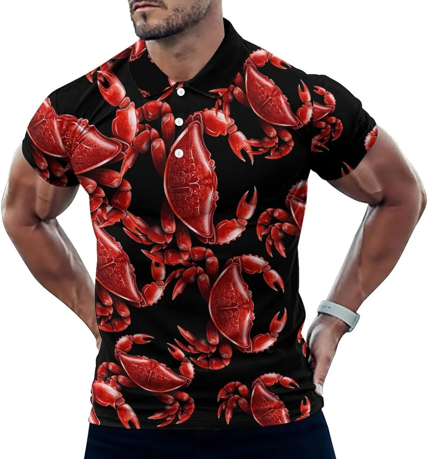 Funny Crab Men's Polo Shirt Casual Golf Polo Shirt Short Sleeve Sports T-Shirt