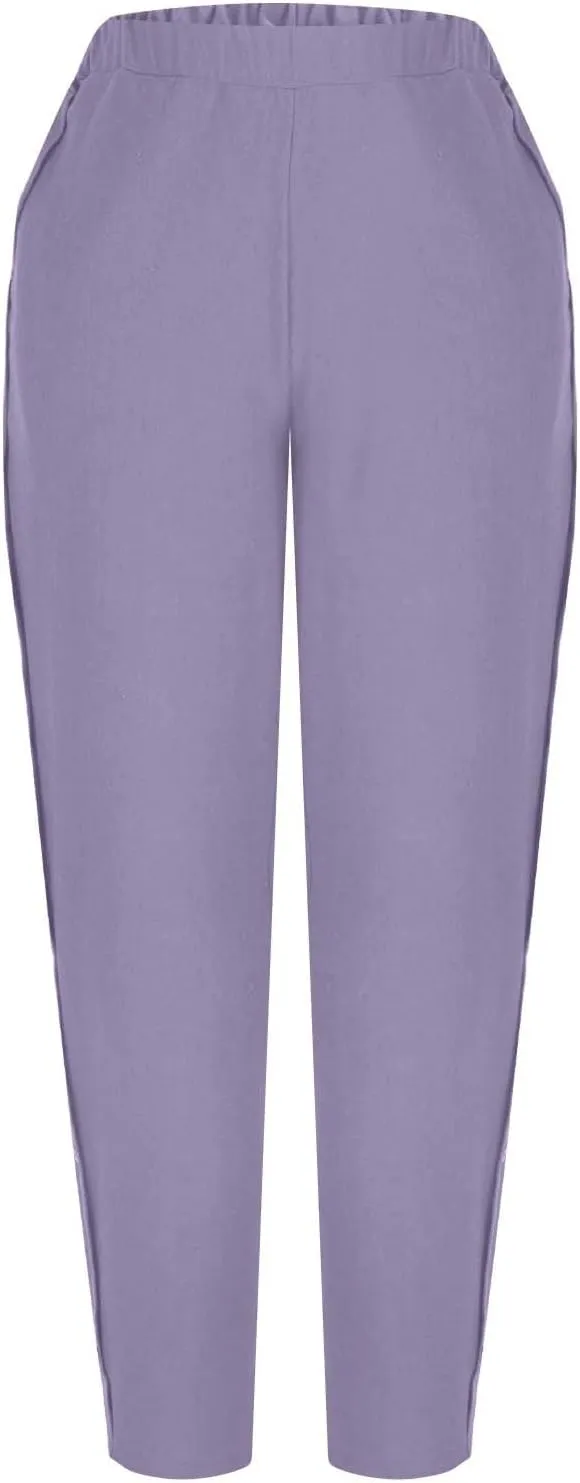 FZYLQY Linen Pants for Women 2025 High Waisted Wide Leg Trousers Trendy Striped Side Button Elastic Waist Summer Gauze Pants
