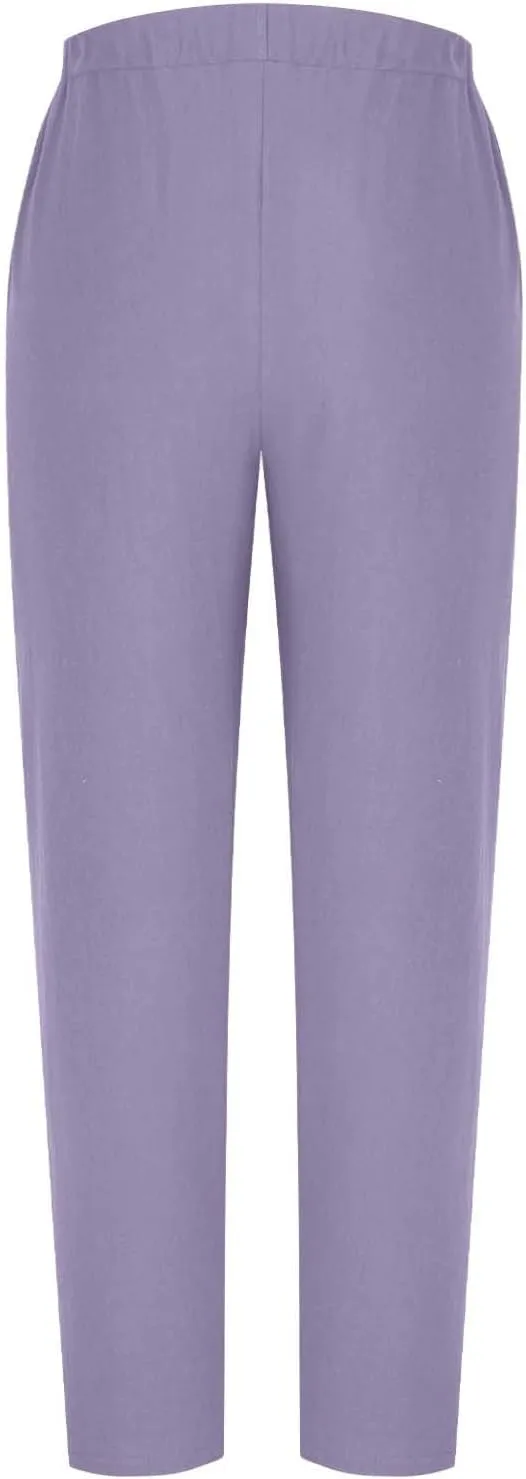FZYLQY Linen Pants for Women 2025 High Waisted Wide Leg Trousers Trendy Striped Side Button Elastic Waist Summer Gauze Pants